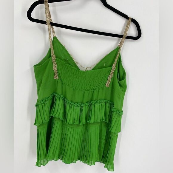 Twin Set Simona Barbieri Green Spaghetti Strap Cami Pleats Beige Lace Top size M - Picture 4 of 4